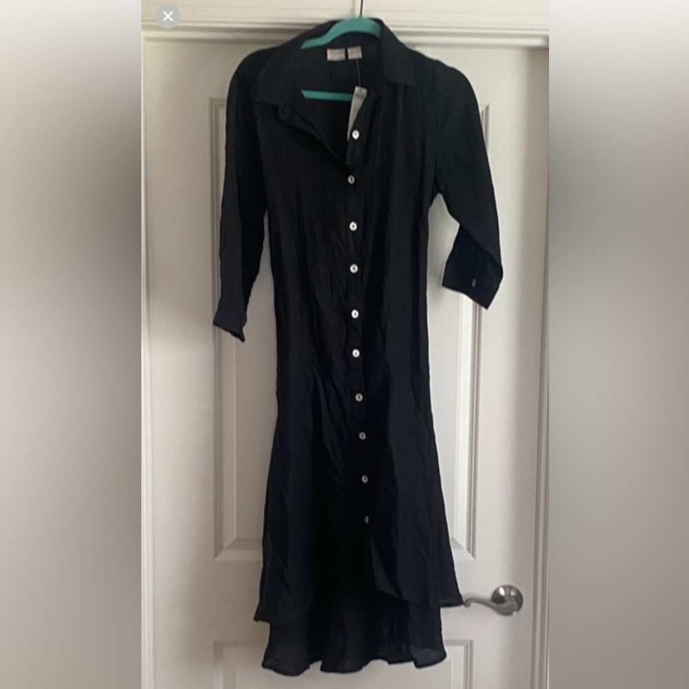 NWT Chico's Hi Low midi dress Black Long-Sleeve Button-Front Shirt Dress